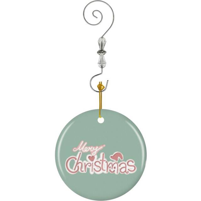 (Cute Minimal Merry Christmas Word_8125) Christmas Ornaments Ceramic with Crystal Hook Xmas Handmade Tree Decorations KeepsakeÂGifts Stocking Stuffer