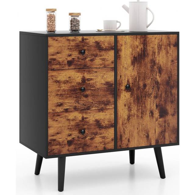 Industrial Storage Cabinet Adjustable Wooden Buffet Sideboard W/ 3 Drawers &Door