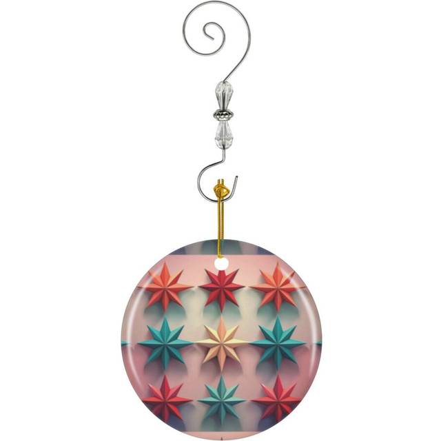 (A Design Of 3D Christmas Stars That Appear On A Colorful With Shadows_5560) Christmas Ornaments Ceramic with Crystal Hook Xmas Handmade Tree Decorati