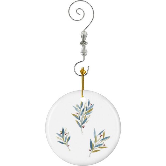 (Winter Christmas Bouquets From Golden And Blue Leaves_3764) Christmas Ornaments Ceramic with Crystal Hook Xmas Handmade Tree Decorations KeepsakeÂGi