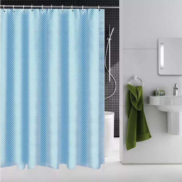 (Aqua) Extra Long Bathroom Shower Diamond Curtain With Hooks Waterproof Curtain