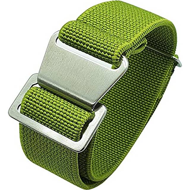 French Marine Nationale Elastic Nylon Navy Divers Parachute Watch Straps 20mm 22mm Military Bands (22mm, Green)