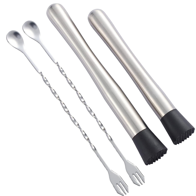 10Inch &8Inch 304 Stainless Steel Cocktail Muddler with 2 Mixing Spoon, for Making Delicious Mojitos&Other Fruit Drinks