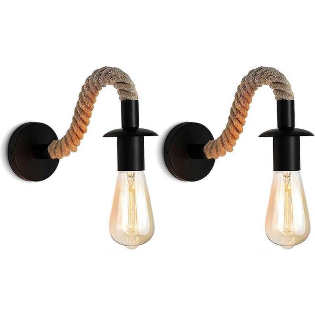 (As show, One size) 2pcs e27 vintage hemp rope industrial wall sconce,110/220v[energy class a+++]