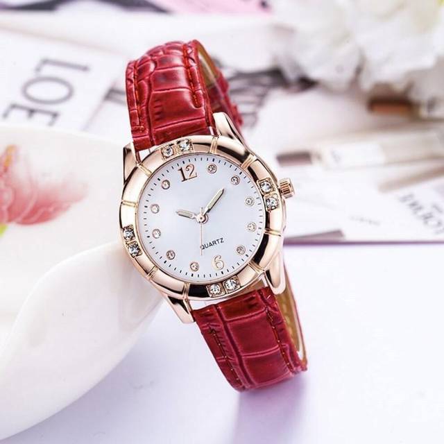 (red) Luxury Womens Analig Quartz Wristwatches Leather Strap Luminous Watch Casual Business Dress Watch - Red