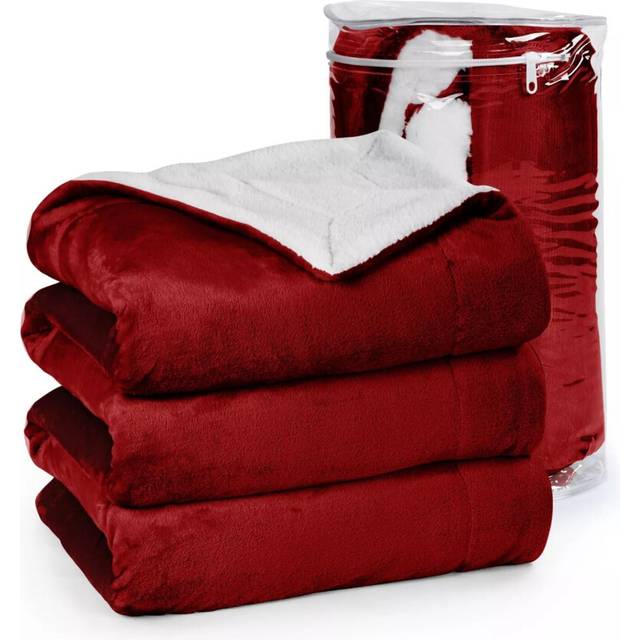 (King Sherpa Fleece Blanket) Sherpa Fleece Blanket Bed Sofa Throw Red Blankets