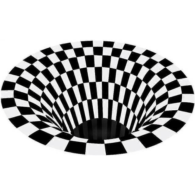 (As show, One size) Vortex Illusion Rug 3d Trap Effect Bottomless Hole Carpet Round Black White Grid Room Bedroom Anti-