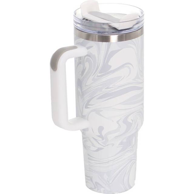 (Fluid Gray) Stainless Steel Tie Dye Thermal Water Bottle Coffee Straw Cup 40 Oz Tumbler with Handle Drinkware Travel Car Mug Thermos Bottle