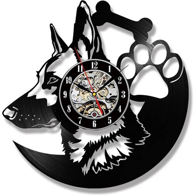 German Shepherd Dog Wall Clock Home Decor Dog Breeds Vinyl Record Vintage Clock Dog Wall Clock Gift -No LED