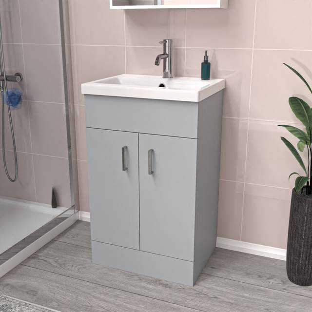 Nes Home Matte Grey 500mm Floor Standing Vanity Unit & White Basin Flat Pack
