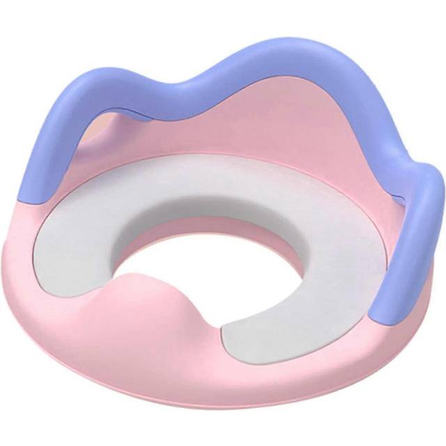 (As show, One size) potty training seat with handle and splashguard for boys and girls, infant toilet seat with padded handle and backrest (pink + pu