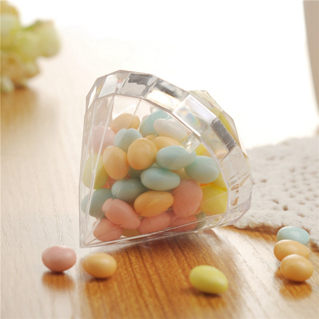 48PCS Transparent Diamond Shape Candy Box Wedding Favor Gift Boxes Party Box Clear Plastic Container Home Decor Gift