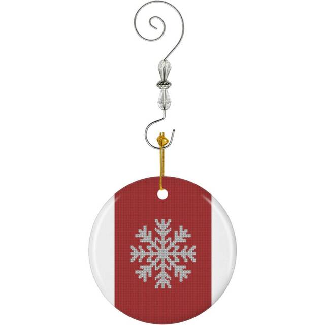 (Retro Christmas Snowflake Red Knit_4500) Christmas Ornaments Ceramic with Crystal Hook Xmas Handmade Tree Decorations KeepsakeÂGifts Stocking Stuffe