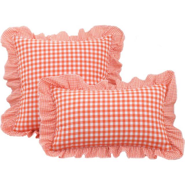 (Orange+White) Pack of 2 Checkered Ruffle Throw Pillow Covers, Soft Plaid Pillowcases with Zipper Closure, Decorative Cushion Cover for Sofa Chair Hom