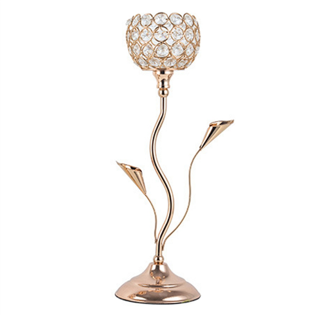 Gold Crystal Candle Holder, Iron Flower Shaped Candlestick,L