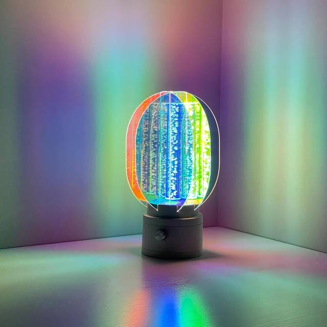 Aurora Table Lamp for Bedroom, 360Ã Rotating RGB Bedside Lamps Acrylic Cordless Battery Operated Lamp Dimmable Nightstand Lamp