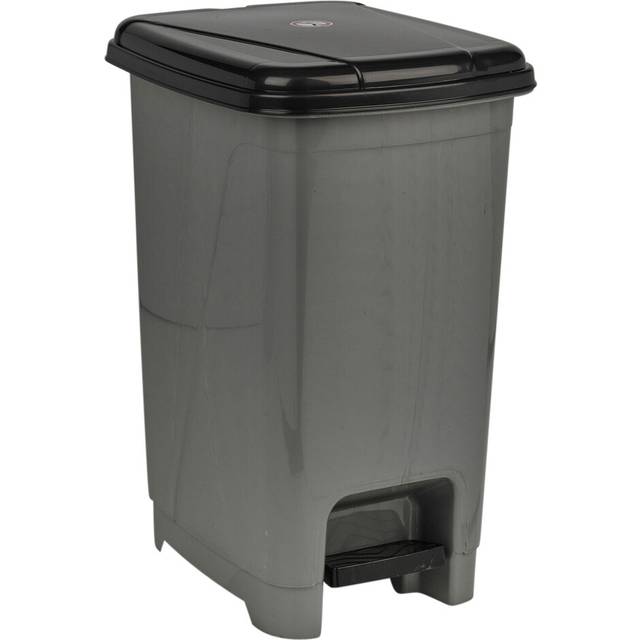 (Grey) 15L Slim Plastic Pedal Bin Waste Refuse Rubbish Recycling Can Kitchen Bathroom
