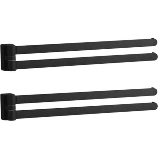 2X Swivel Towel Bar Movable Double Rails Chrome Polished Matt Rubber Black Bathroom Accessories