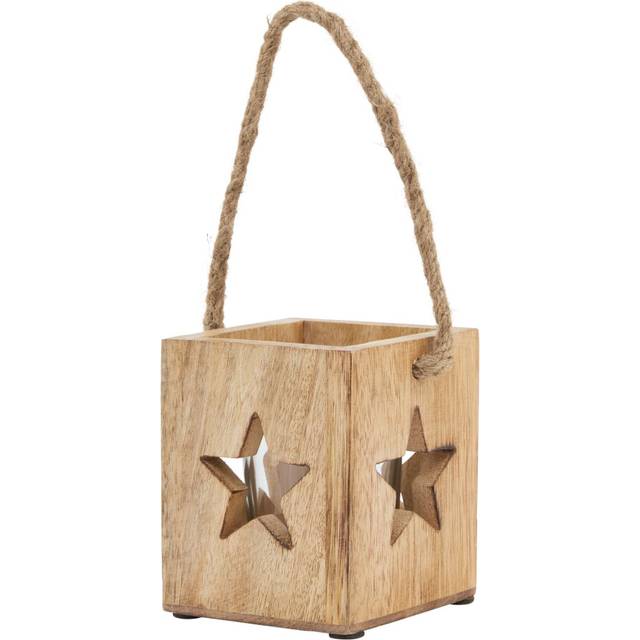 Natural Wooden Small Star Tealight Candle Holder - Glass - L10 x W10 x H10 cm - Brown