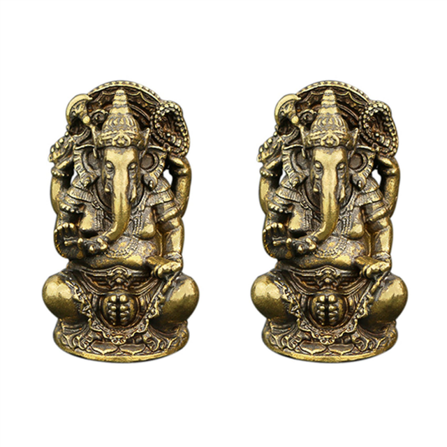 2X Lord Ganesha Buddhist Statue Elephant God Sculptures Figurines Brass Home Garden Buddha Decoration Model Gift