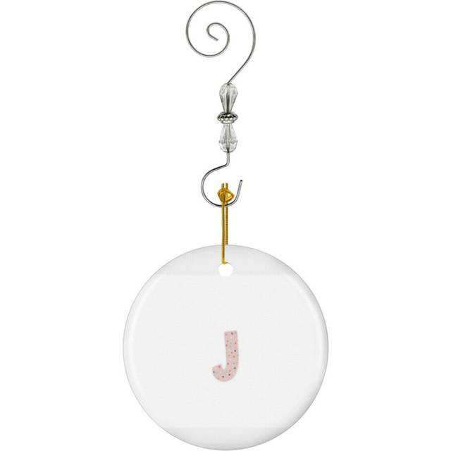 (Initial Monogram J-4016) Christmas Ornaments Ceramic Charm with Hook Crystal Handmade Xmas Tree Decorations KeepsakeÂStocking Stuffer