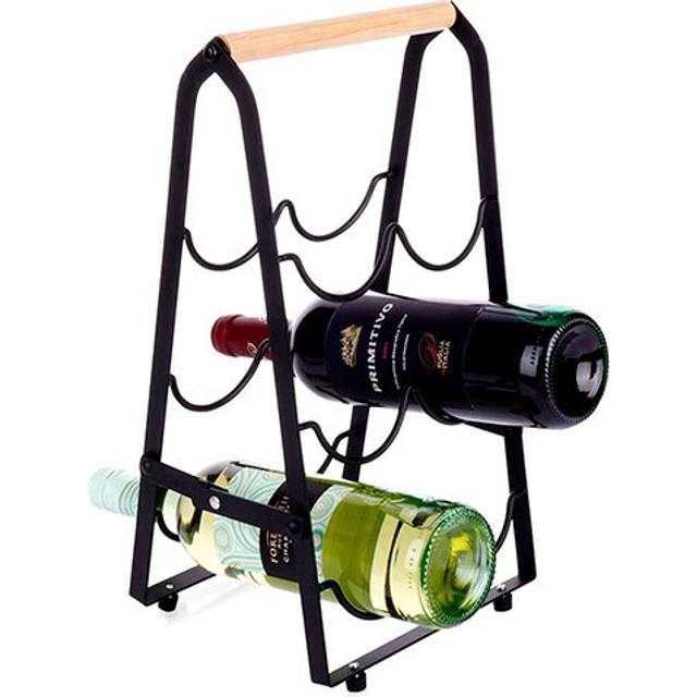 Elegant wine bottle rack in black metal and wood