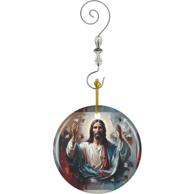 (Jesus Christ The Eternal Embrace Of Light_2539) Christmas Ornaments Ceramic with Crystal Hook Xmas Handmade Tree Decorations KeepsakeÂGifts Stocking