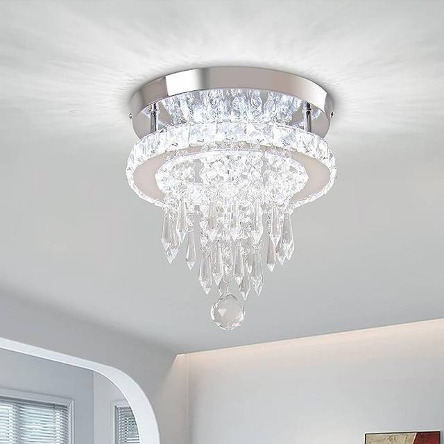 K9 Crystal Ceiling Light Round Chandelier Modern Ceiling Lamp For Bedroom, Living Room, Bathroom, Hallway (Cold White)