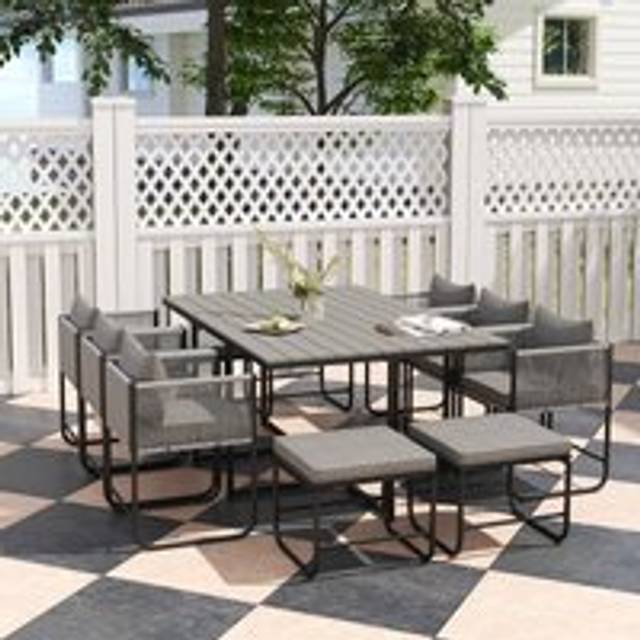 Outsunny Rattan Dining Set, Garden Table & Chair Sets w/ Space-saving Design, Grey