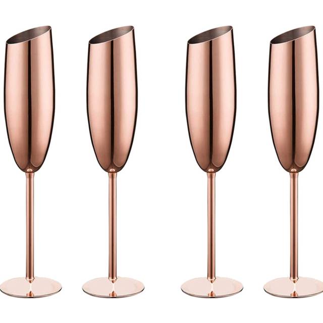 Set of 4 Stainless Steel Champagne Wine Flutes Glasses Rose Gold Unbreakable Shatterproof