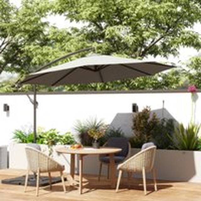 Outsunny 3(m) Banana Parasol Cantilever Umbrella Garden w/ Base Weights, Beige - Dark Grey