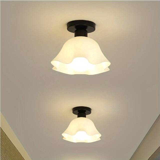 (E) 2pcs Modern Semi-Flush Mount Ceiling Light, White Plastic Shade, E26 Base