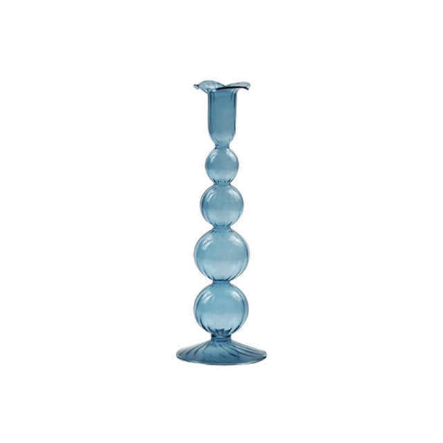 Glass Candle Holder Vintage Glass Candlestick Transparent blue