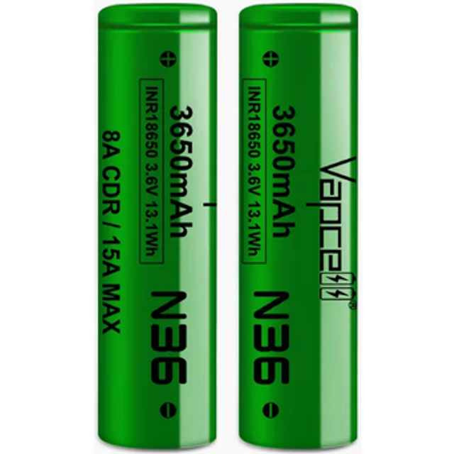2x Vapcell N36 18650 3650mAh 3.7V Batteries Flat