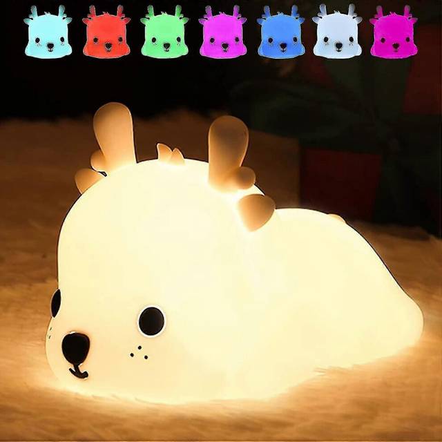 (As show, One size) Deer Night Light For Kids Room, Portable Silic Baby Night Light, 7 Colors Rechargeable Baby Nursery Night Lamp