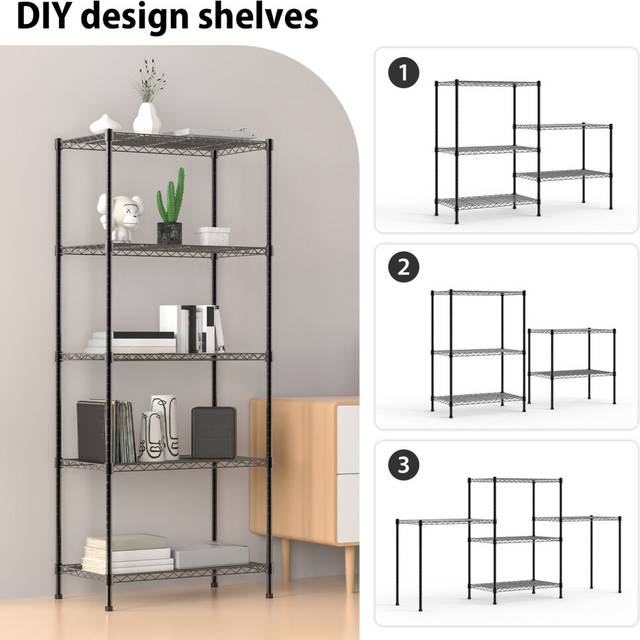 (5-Tier) Heavy Duty Steel Shelving Unit with Adjustable Height Durable Storage Rack for Kitchen, Garage, or Bathroom Organization