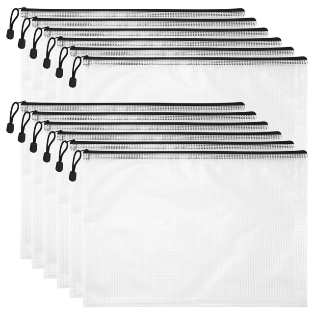 12PCS A3 Folder, Information Zipper Bag Plastic Wallet Mesh File