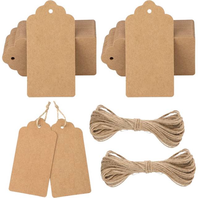 Kraft Paper Gift Tags - 100PCS Large Plain Gift Tags - 5x10CM Brown Blank Labels with String for Presents, 300g/mÂ²