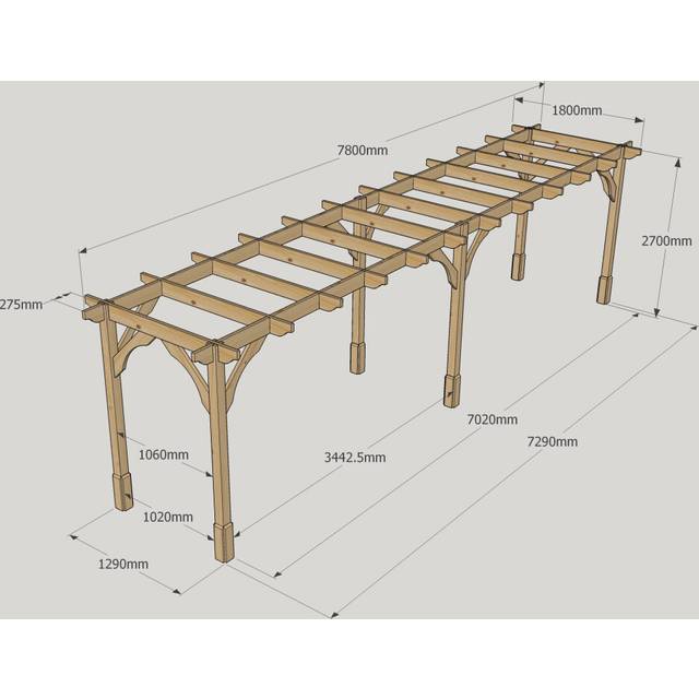 (Rustic Brown, 7.8m - 6 Post) Premium Pergola - 1.8m Width