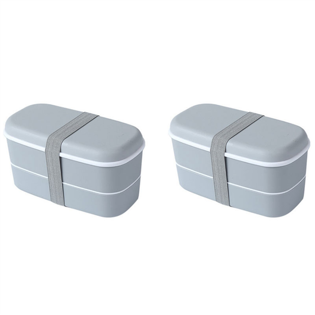 2X Microwavable 2 Layer Lunch Box with Compartments Leakproof Bento Box Insulated Food Container Lunch Box Gray