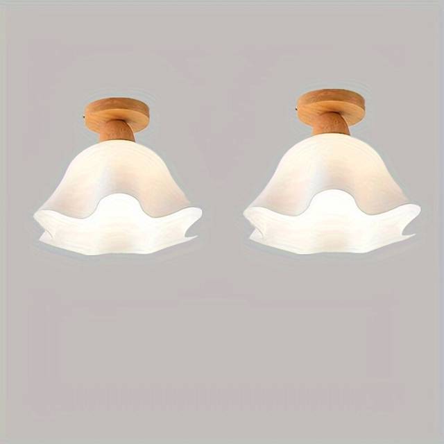 (C) 2pcs Modern Semi-Flush Mount Ceiling Light, White Plastic Shade, E26 Base