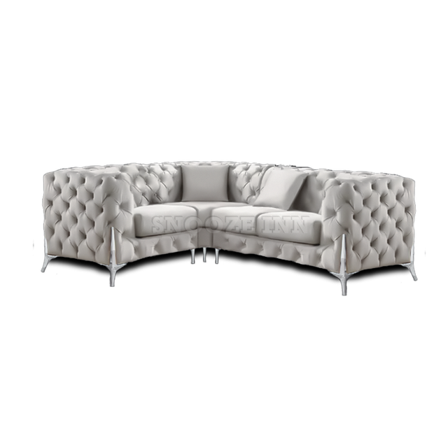 (Light Grey, 4 Seater Right Hand Facing) SNOOZE Online Chesterfield 3 and 2 Seater Sofa Sets, Corner Sofas For Living Room, Upholstered Plush Fabric 3