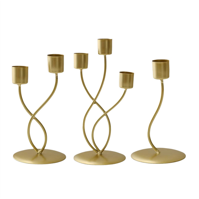 3pcs Golden Candlestick Set Luxury Elegant Metal Iron Candle Holders