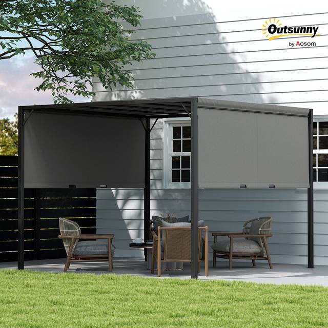 Outsunny 3 x 3(m) Pergola Metal Gazebo Outdoor Sun Shade Shelter Canopy, Grey