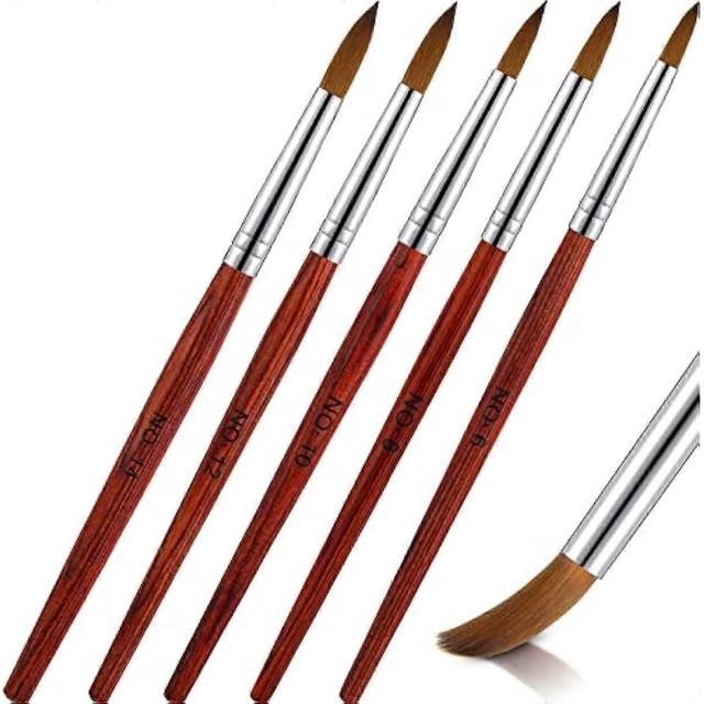 (As show, One size) 5 Pieces Kolinsky Acrylic Nail Brush Wooden Handle Acrylic Powder Nail Brush Oval Crimped Sturdy Wood Nail Brush