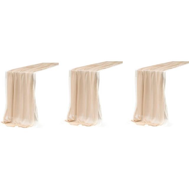 Silky Crinkle Chiffon Table Runner (Set of 6) for Sweetheart Wedding Bridal Shower Decoration,Pink Champagne