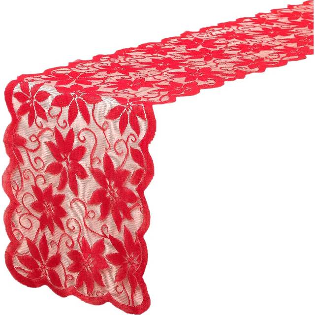Christmas Table Runner with Red Leaves Lace Festival Decoration for Parties & Gatherings