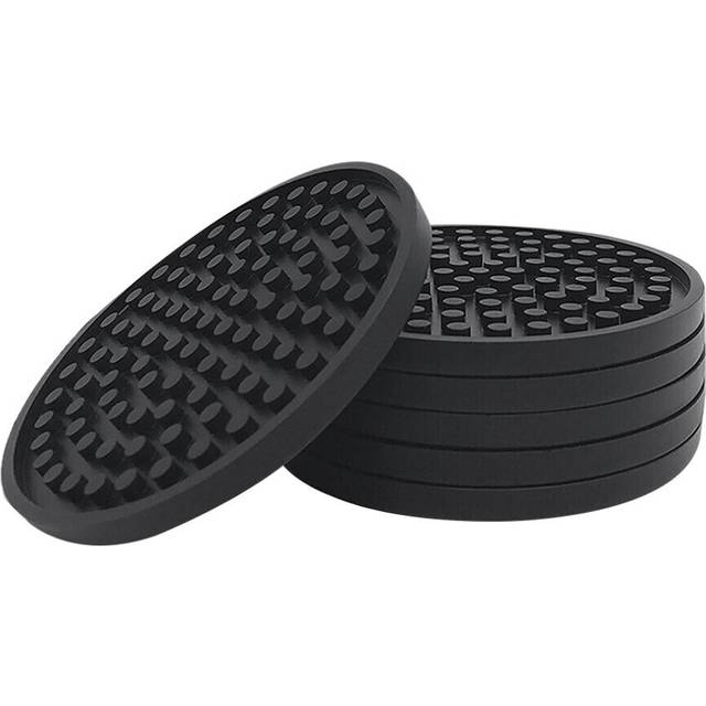 Black Round Silicone Rubber Drink Coasters  Non- Perfect for Homes & Bars