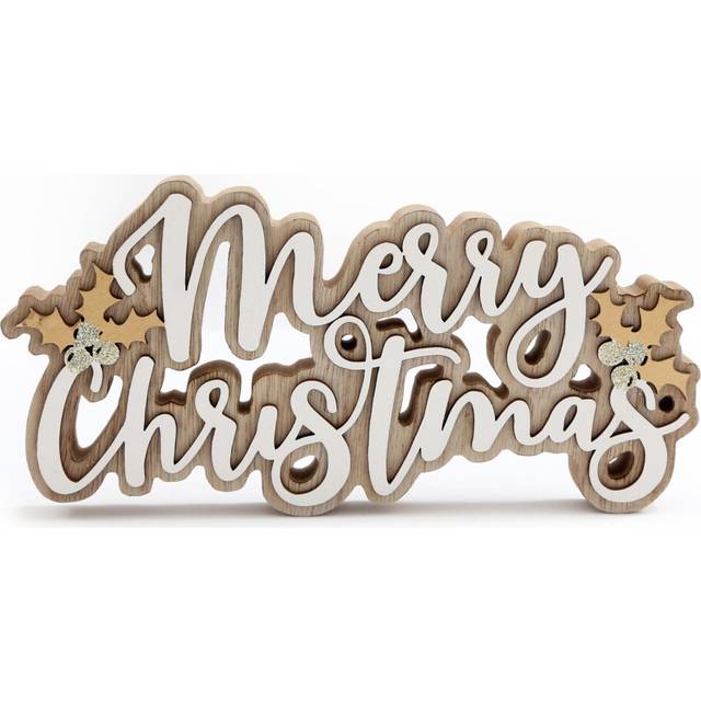Small Merry Christmas Word Block | Freestanding Wooden Merry Christmas Sign | Standing Merry Christmas Letters Ornament - 22cm