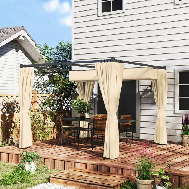 Outsunny 3 x 3(m) Pergola with Retractable Roof and Curtains, Khaki